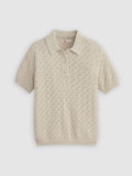 Womens Oatmeal Lavender Pointelle Polo Polo Shirt