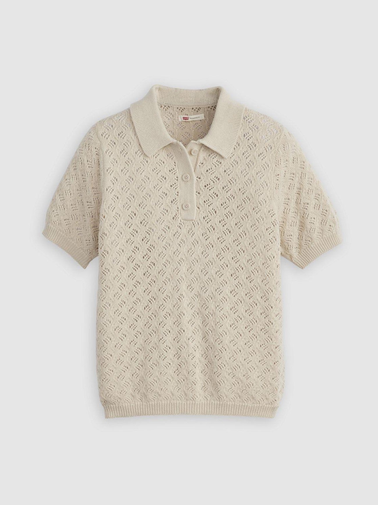 Womens Oatmeal Lavender Pointelle Polo Polo Shirt