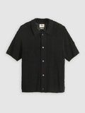Mens Pointelle Crochet Jet Black Camp Shirt Sweater