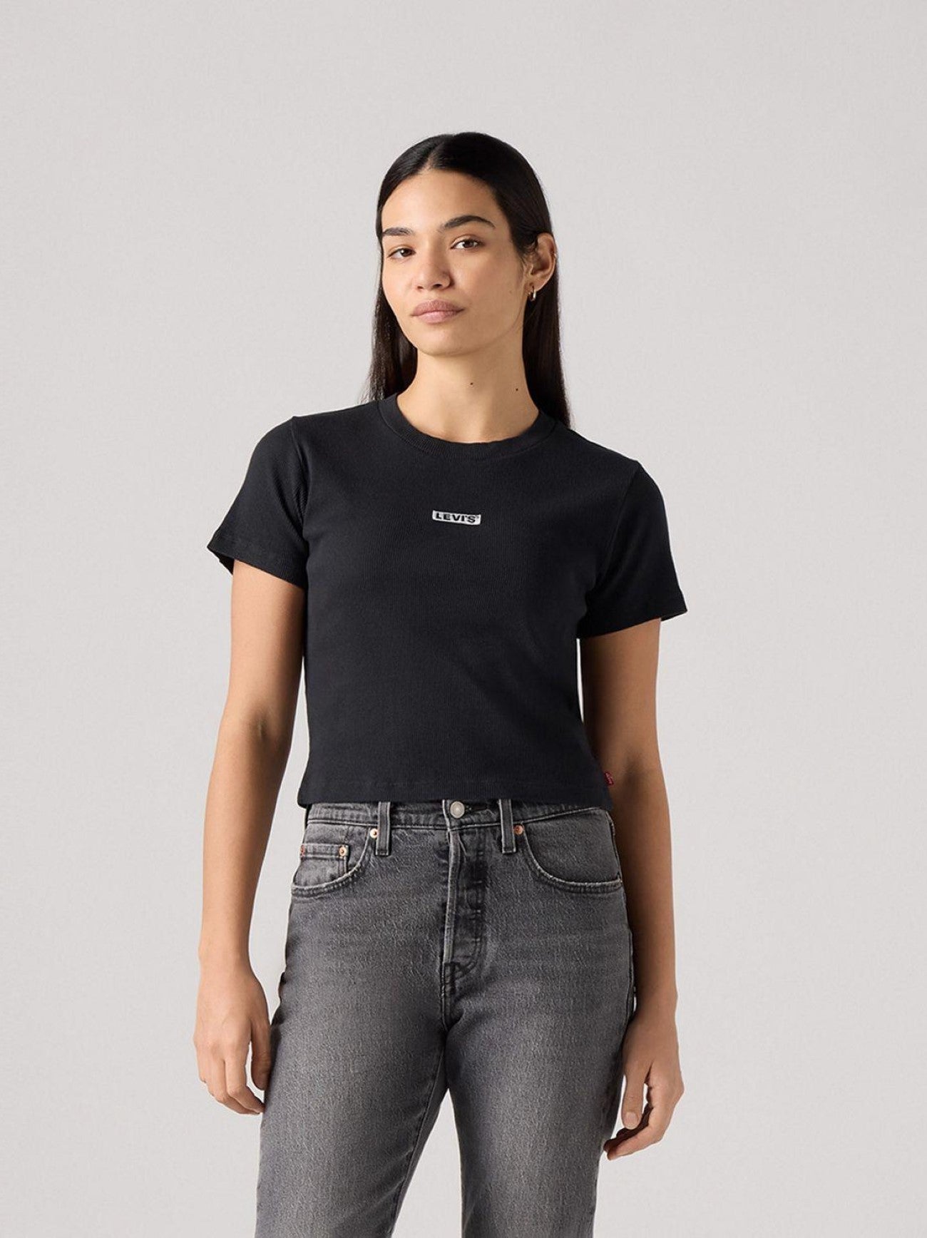 Womens Babytab Patched Embroidery In White Black Text Essential Sporty Patched T-Shirt