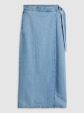 Womens Wrapped In Blue Column Wrap Skirt