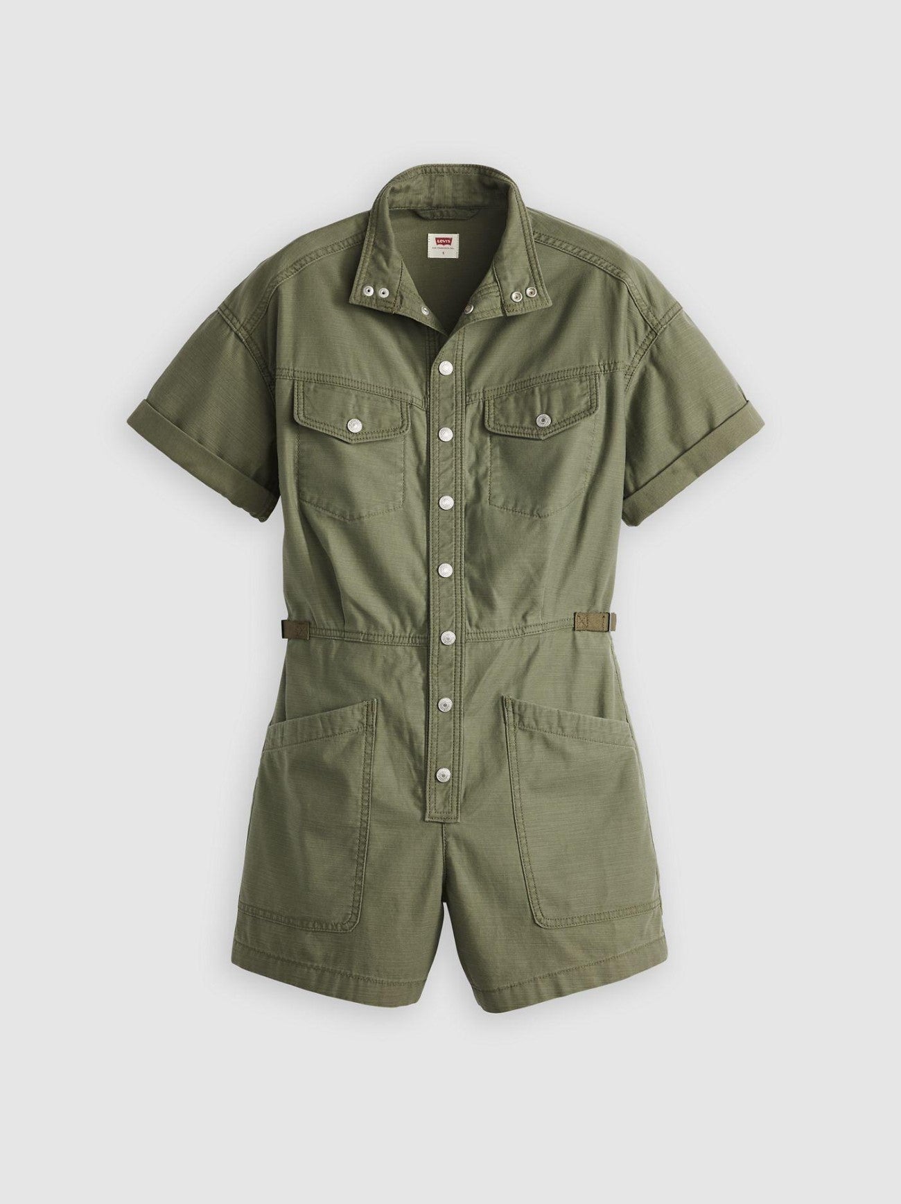 Womens Olive Night Short Sleeve Surplus Romper Playsuit