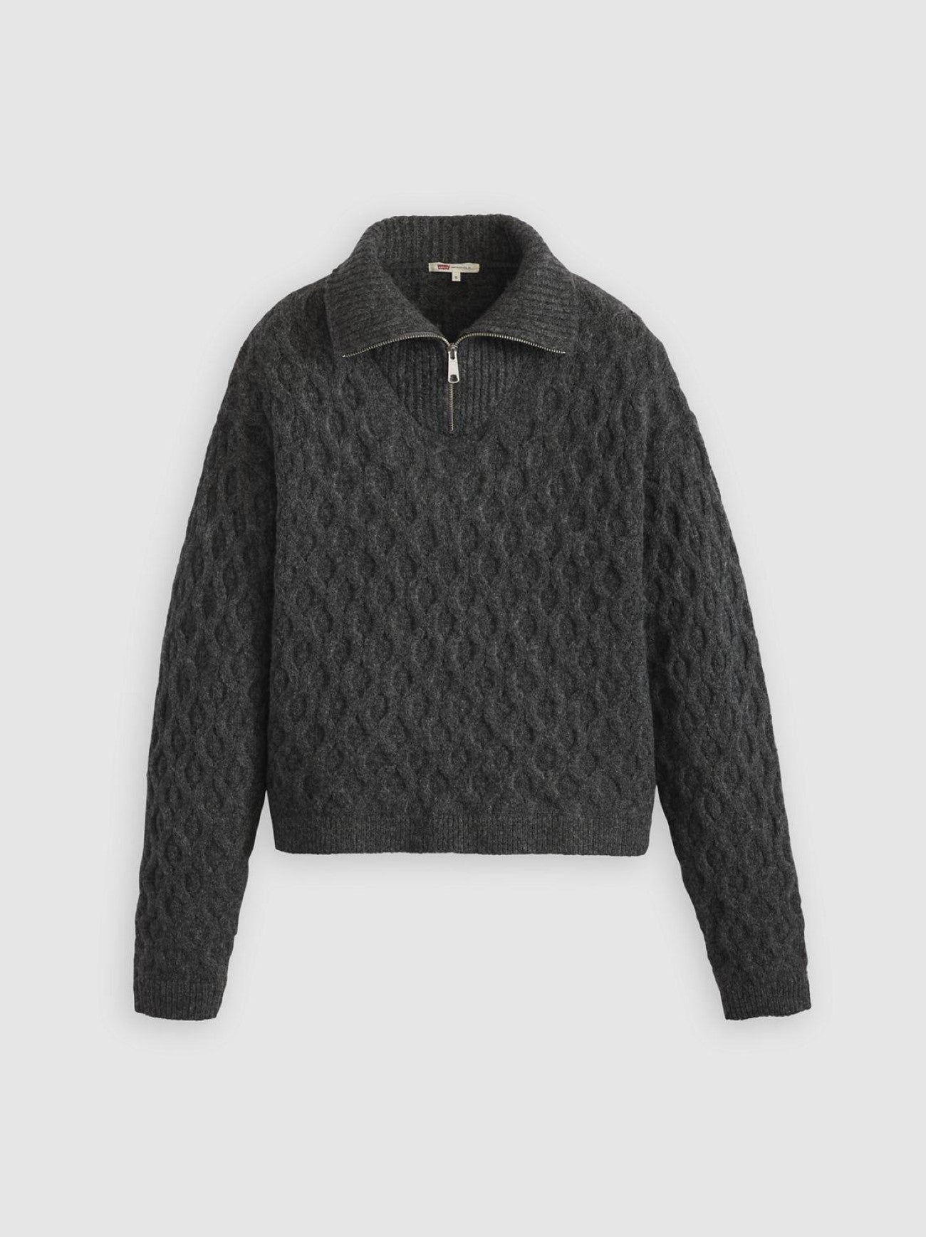 Womens Dark Charcoal Heather Grey B65 Bros 1/4 Zip Cable Knit Sweatshirt