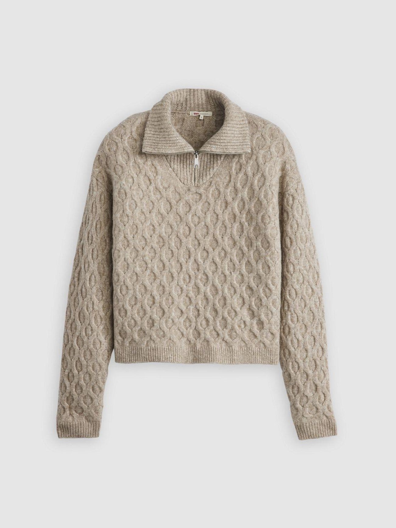 Womens Mid Oatmeal Heather B2401 Bros Color Book 1/4 Zip Cable Knit Sweatshirt