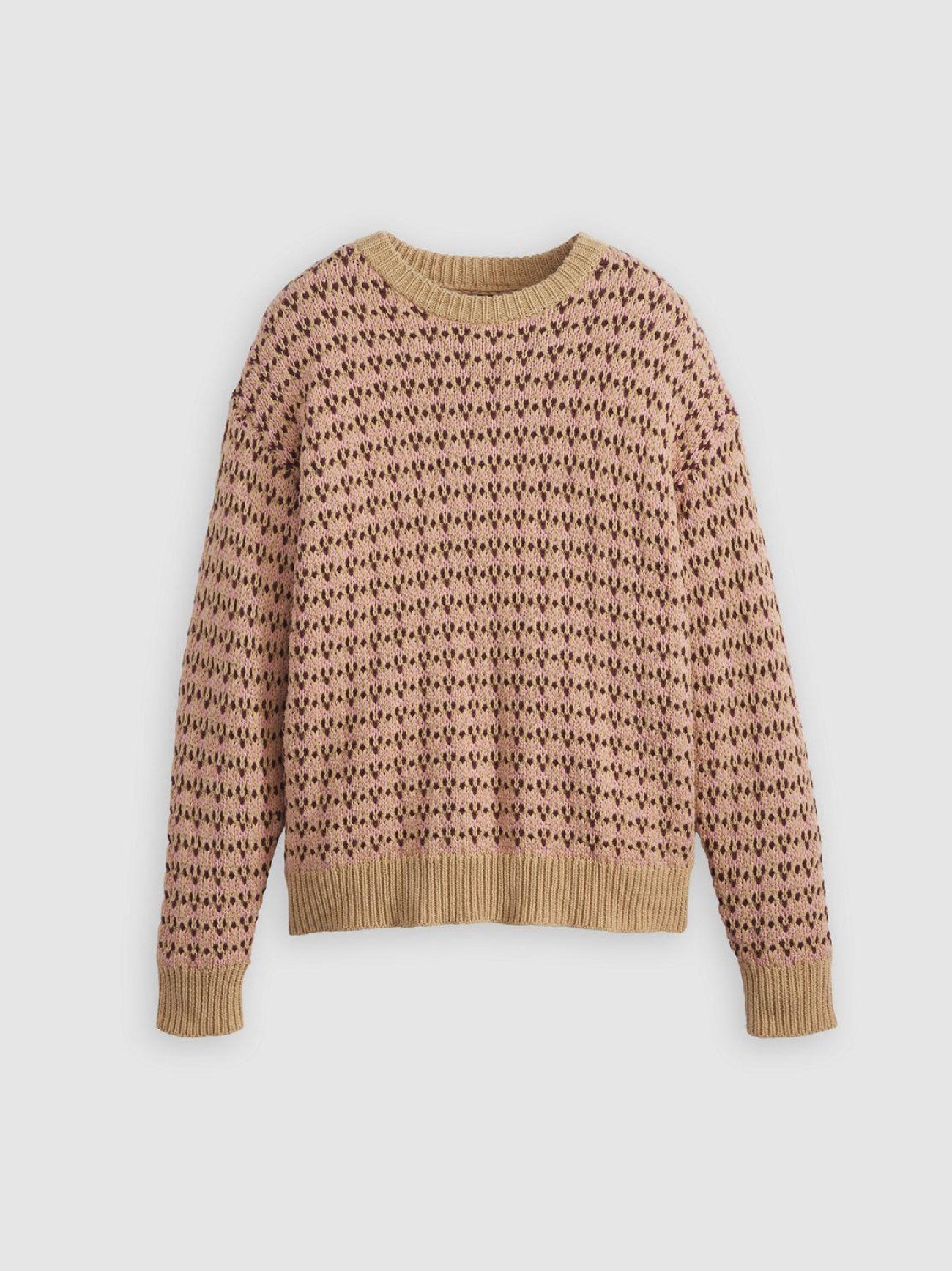 Womens 3D Tan Knit Stitch Tan  Blush  Zinfandel Nina Jacquard Sweater