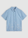 Mens Caspian Blue Chambray Luru Boxy Cropped Short Sleeve Top
