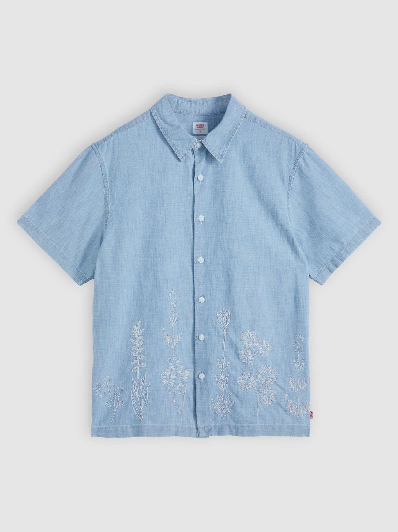 Mens Caspian Blue Chambray Luru Boxy Cropped Short Sleeve Top