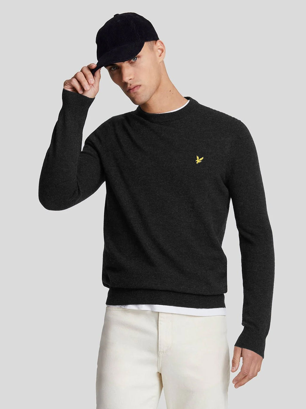 Mens Jet Black Marl Lambswool Blend Crew Neck Jumper