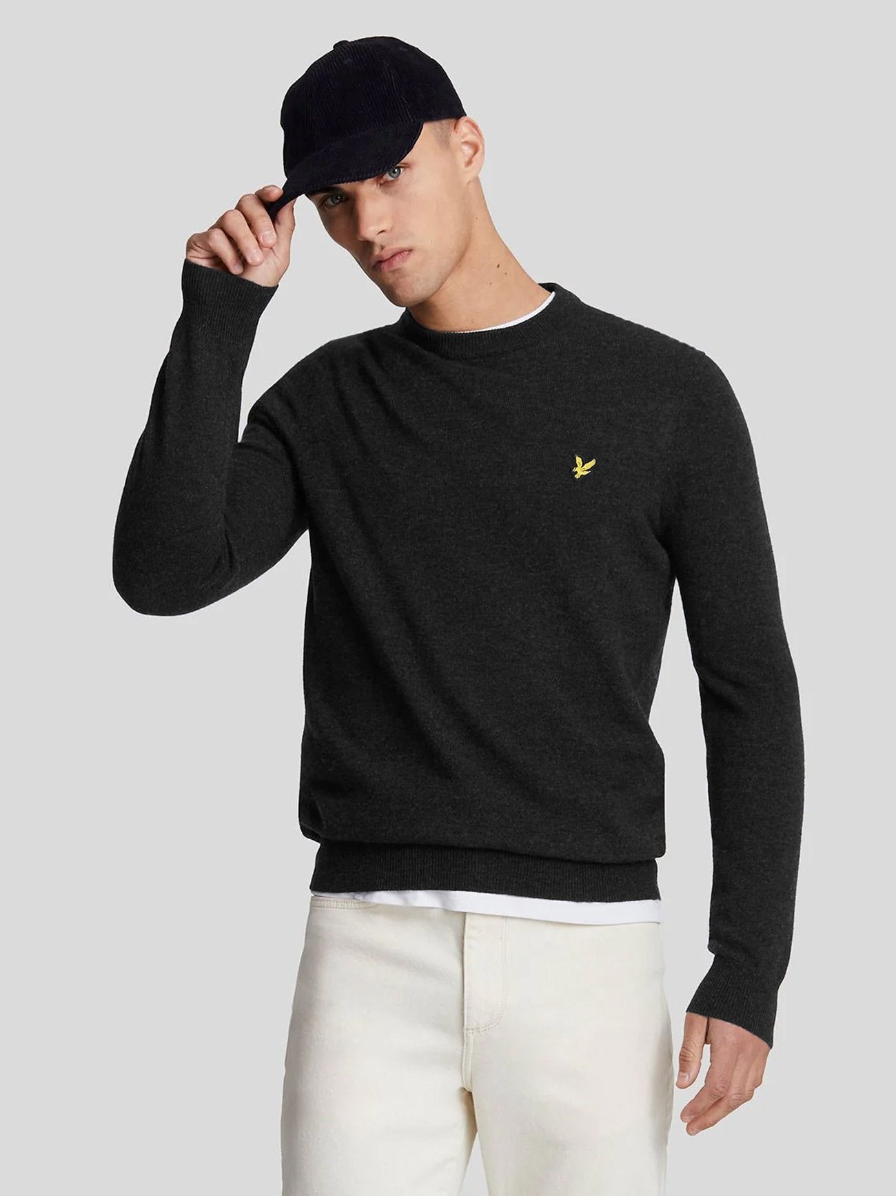 Mens Jet Black Marl Lambswool Blend Crew Neck Jumper