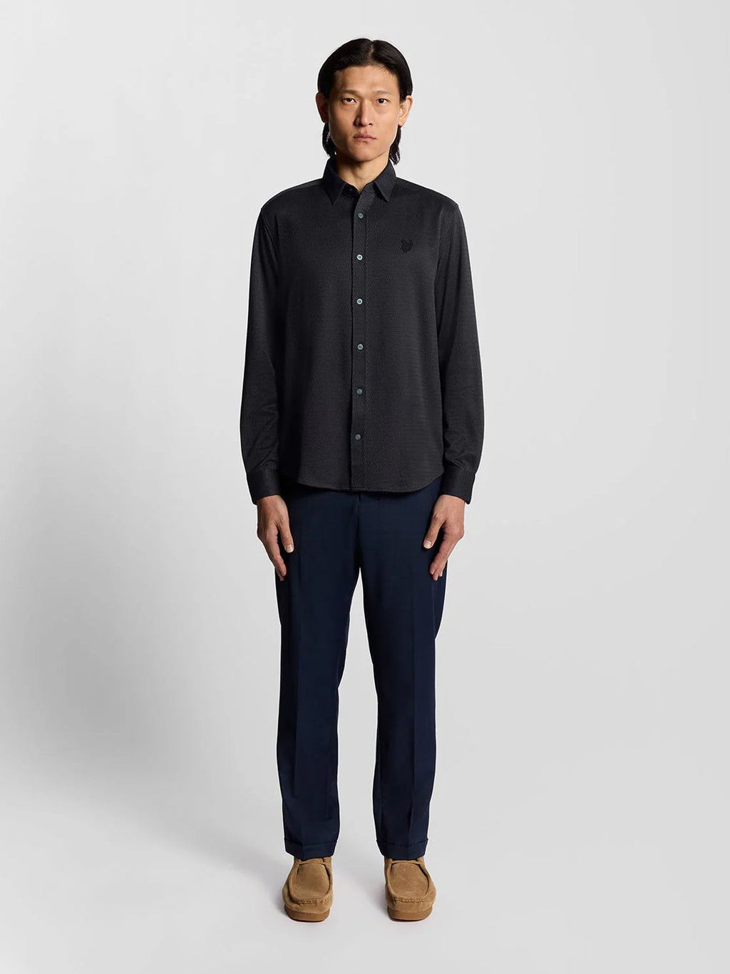 Mens Deep Navy Jacquard Interlock Shirt