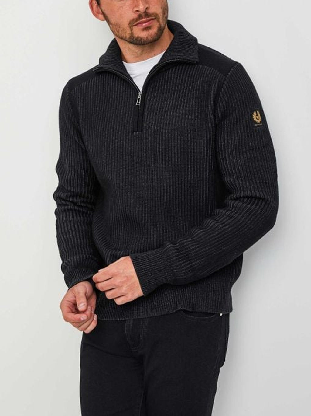 Mens Black Dark Ink Stanley Quarter Zip Jumper