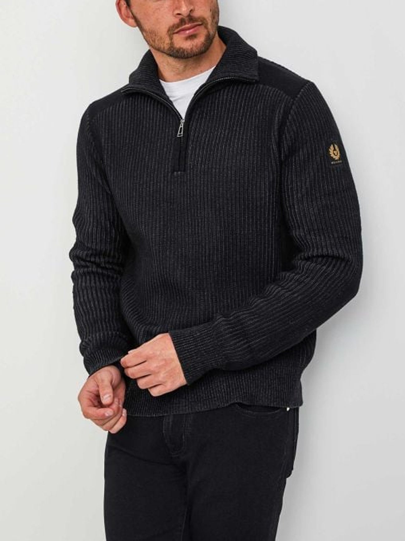 Mens Black Dark Ink Stanley Quarter Zip Jumper