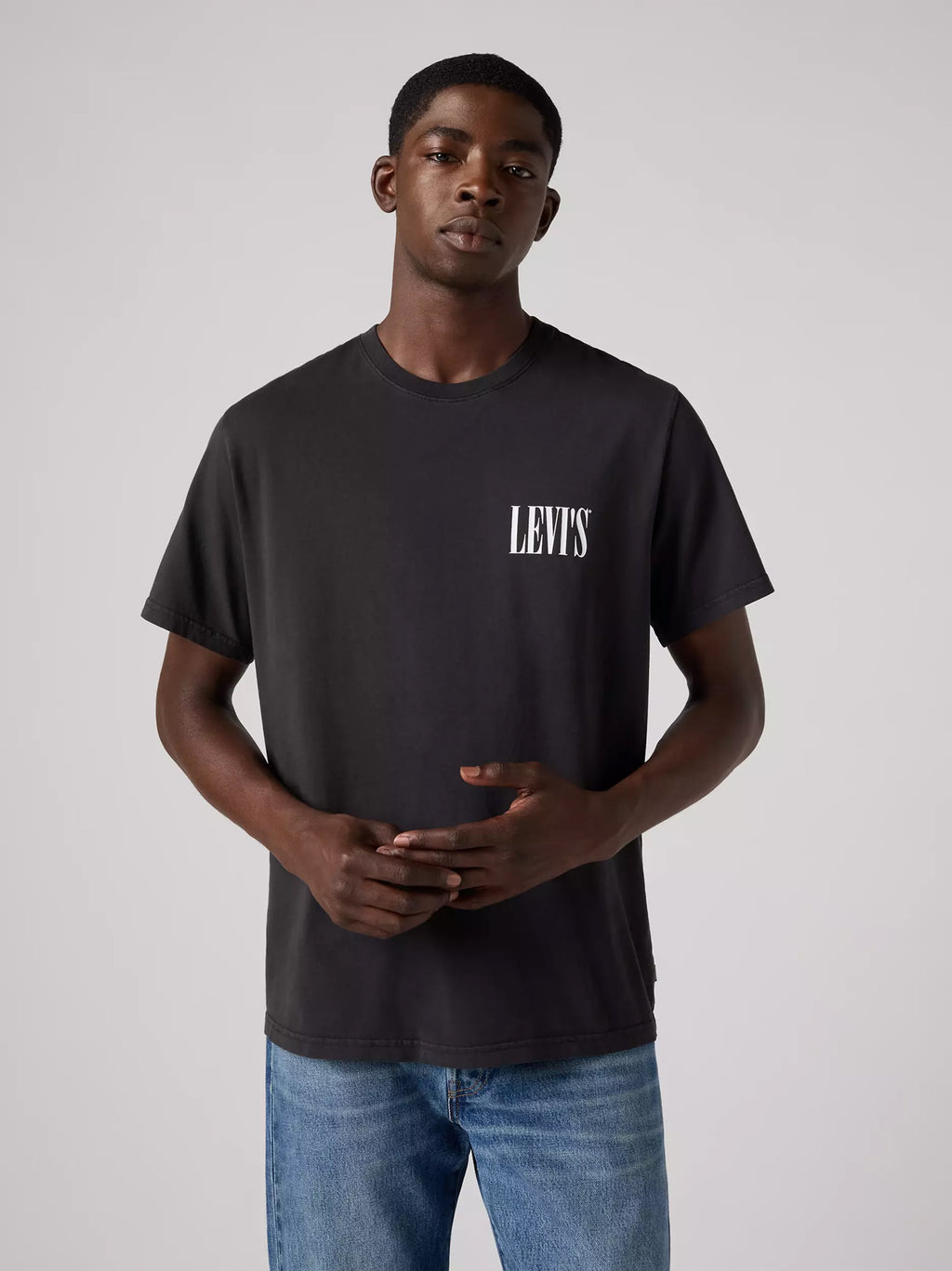 Mens Ssnl Serif Logo Mineral Black Short Sleeve Relaxed Fit T-Shirt