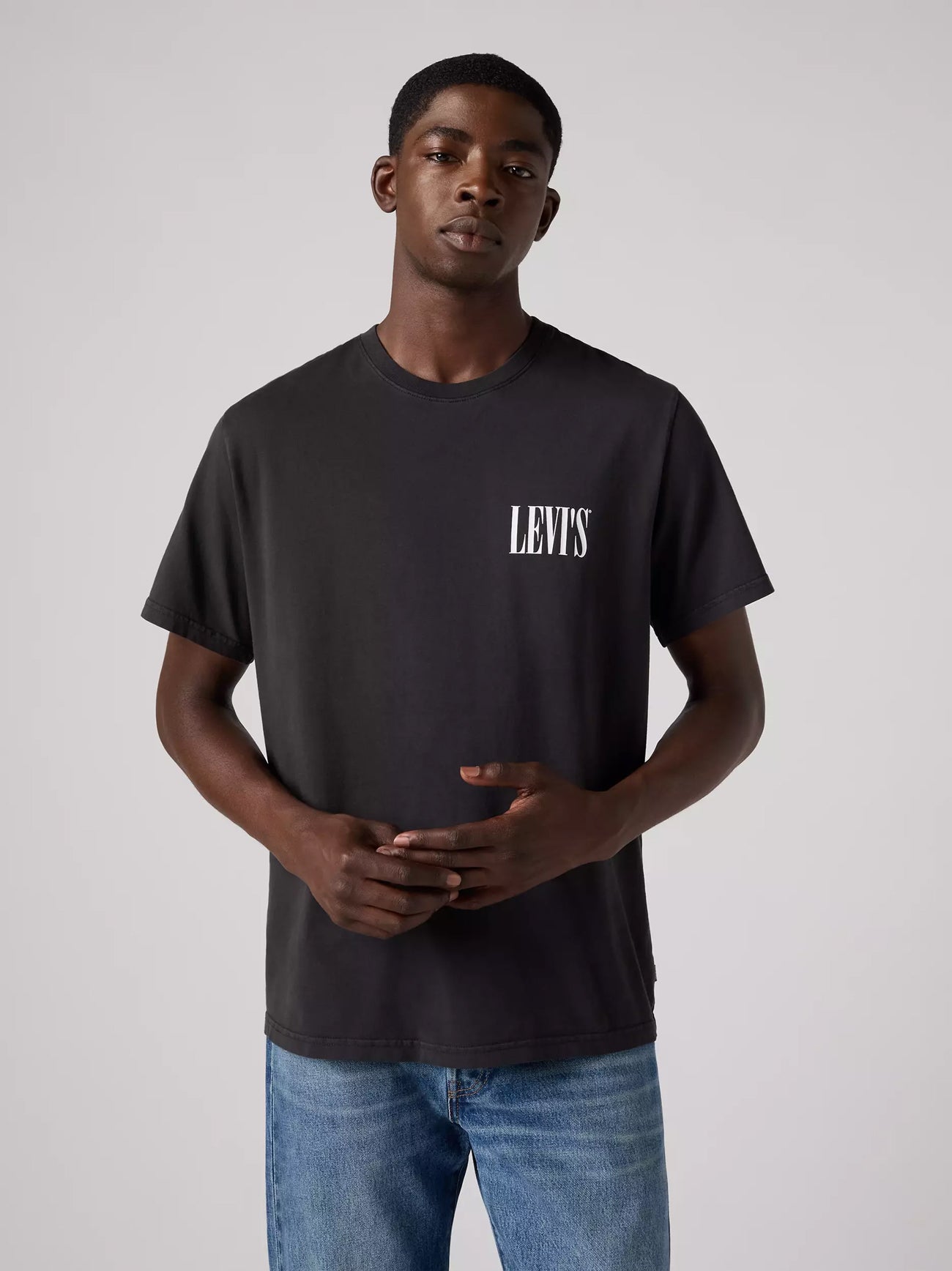 Mens Ssnl Serif Logo Mineral Black Short Sleeve Relaxed Fit T-Shirt