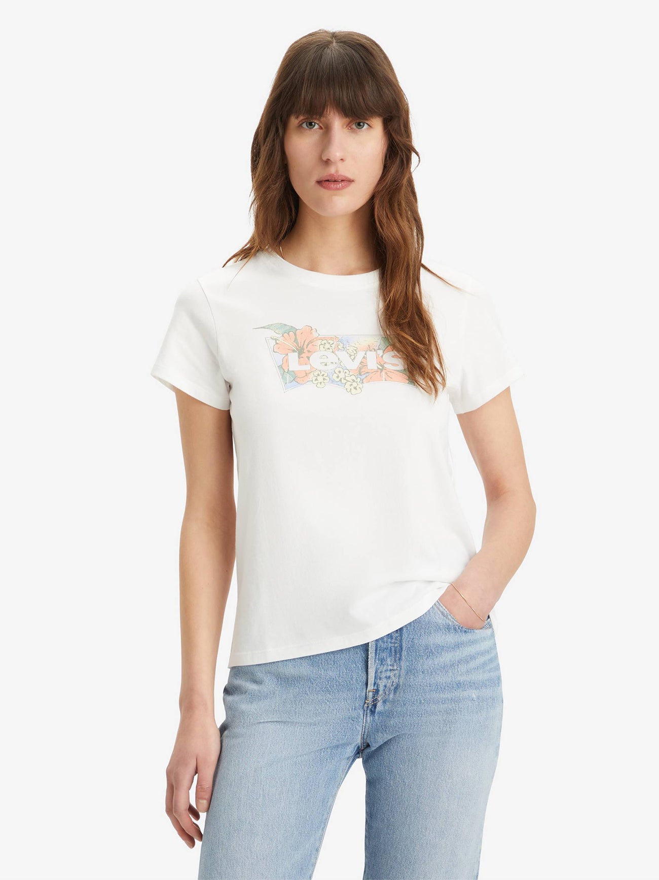 Womens Hibiscus Bw Fill Bright White The Perfect T-Shirt