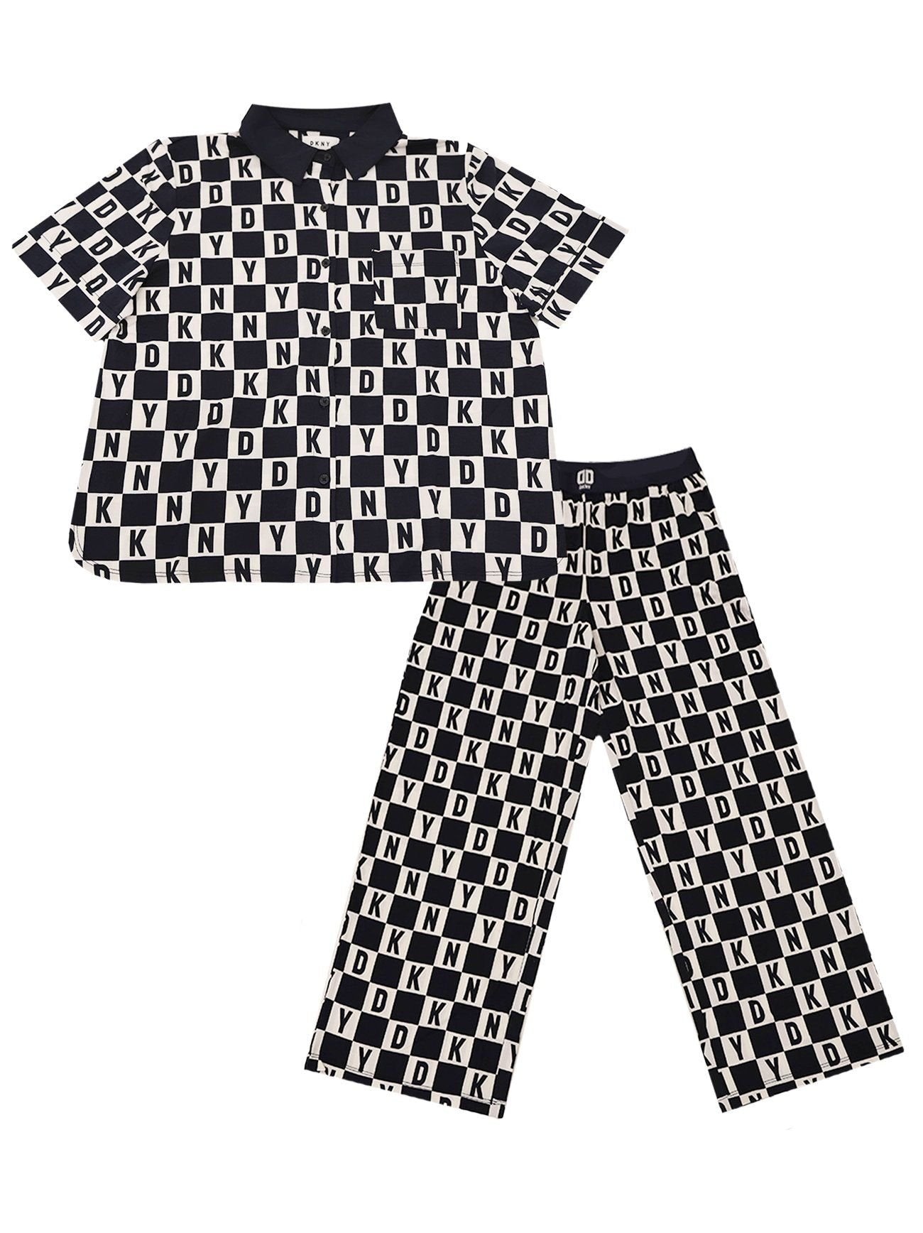 Womens Navy Check Logo Pyjama Set