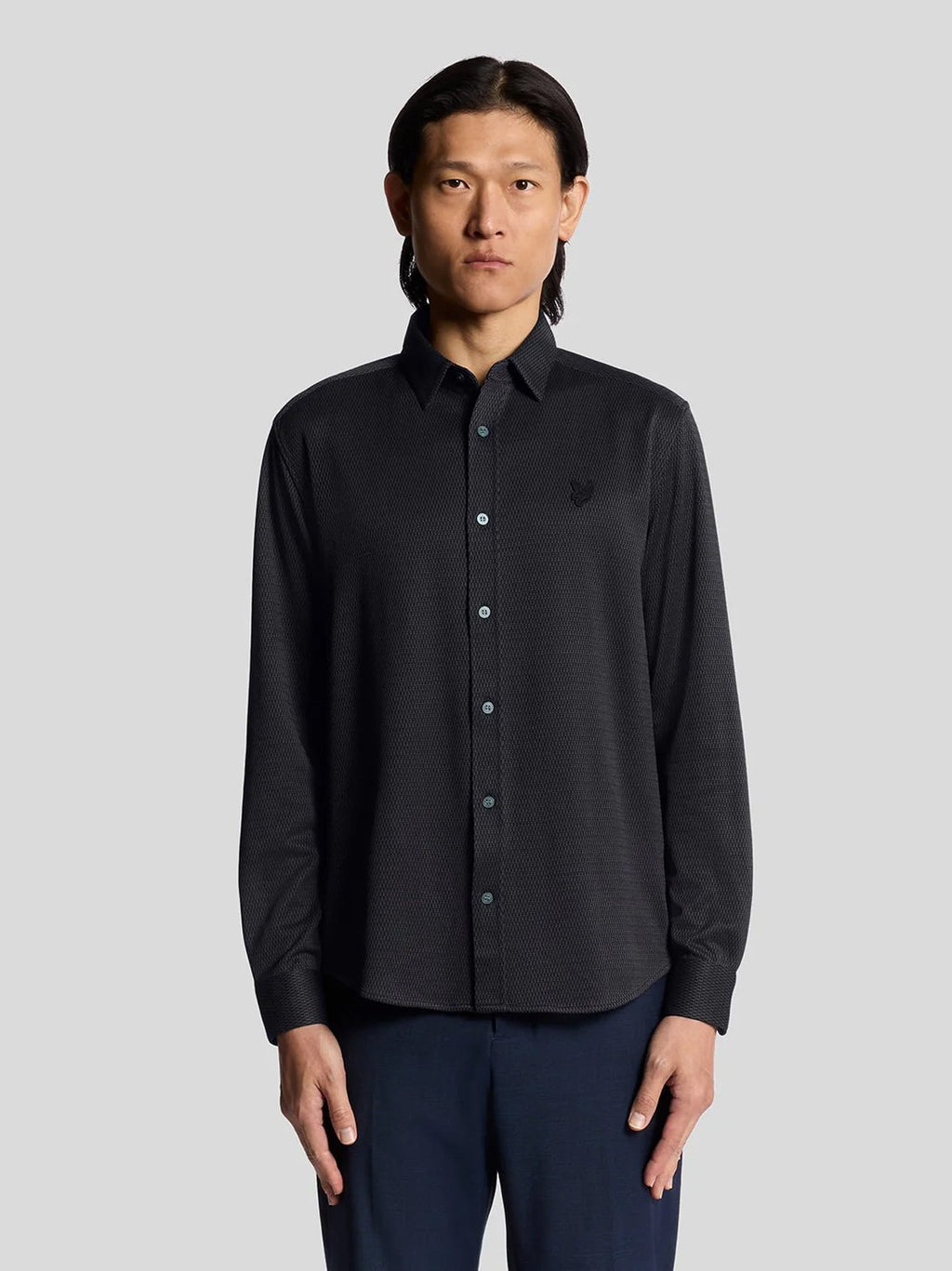 Mens Deep Navy Jacquard Interlock Shirt