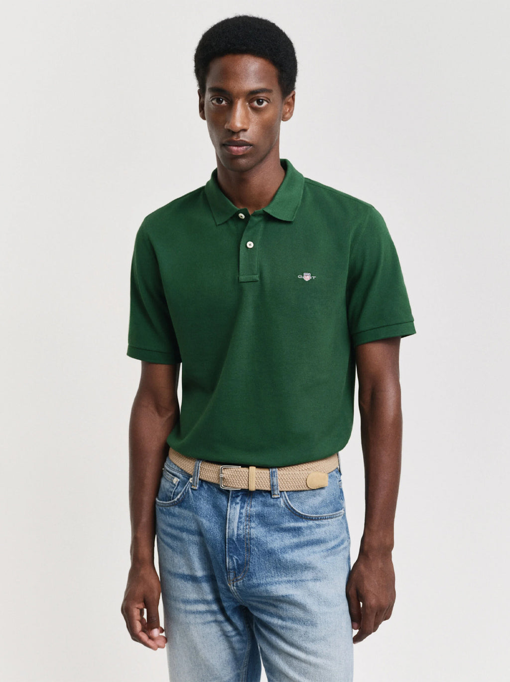 Mens Forest Green Embroidered Archive Shield Polo Shirt