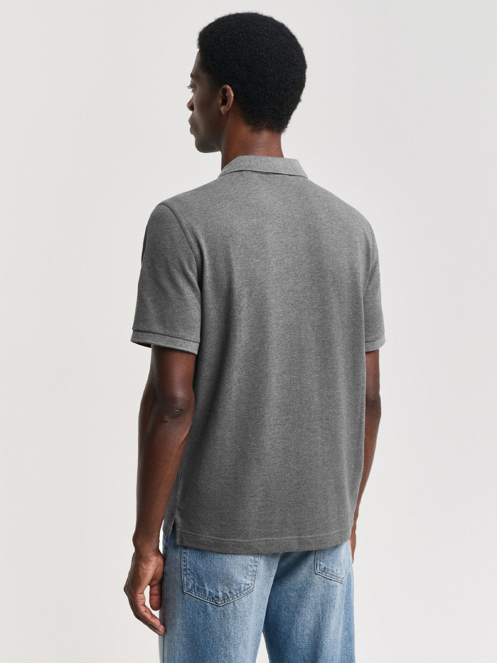 Mens Grey Melange Embroidered Archive Shield Polo Shirt