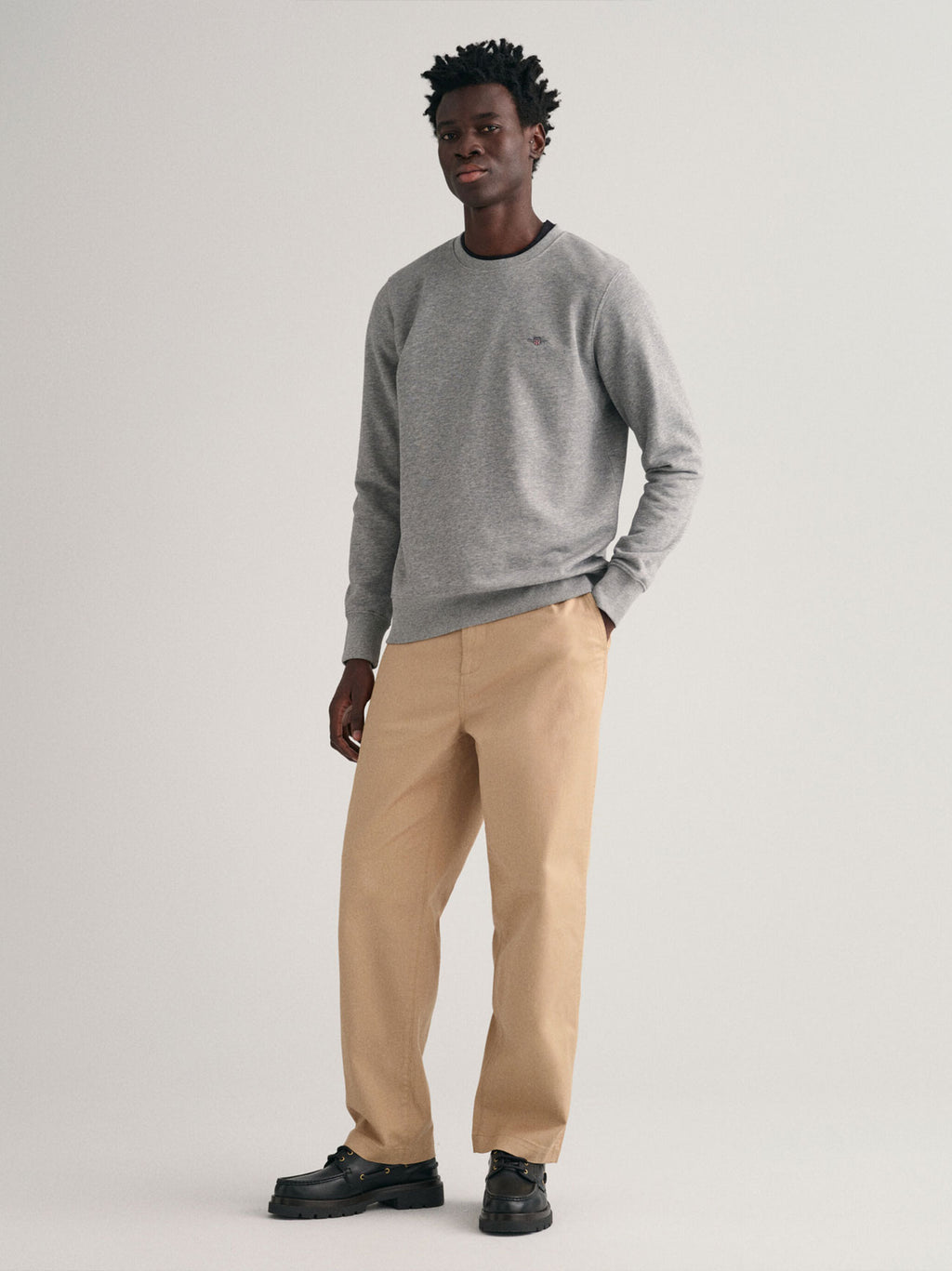 Mens Grey Melange Shield Crew Neck Sweatshirt