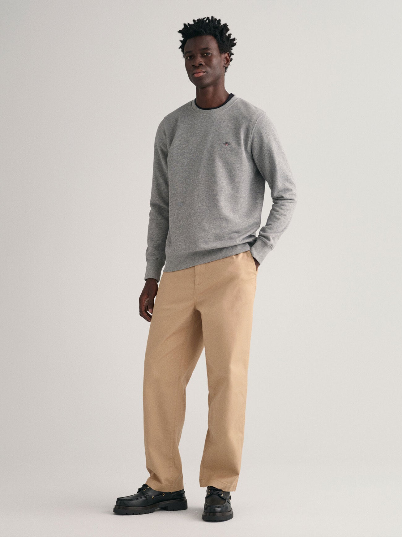 Mens Grey Melange Shield Crew Neck Sweatshirt