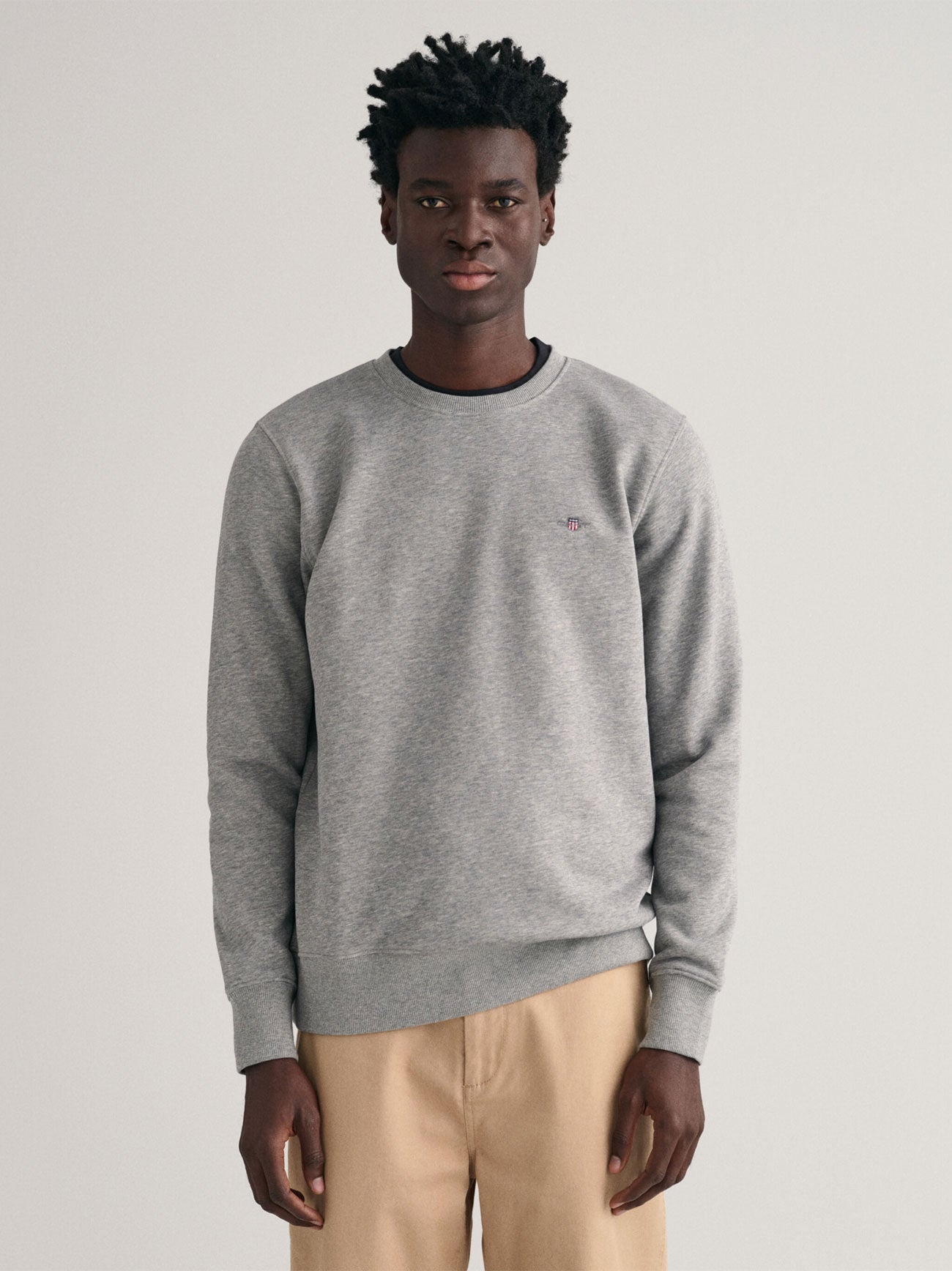 Mens Grey Melange Shield Crew Neck Sweatshirt