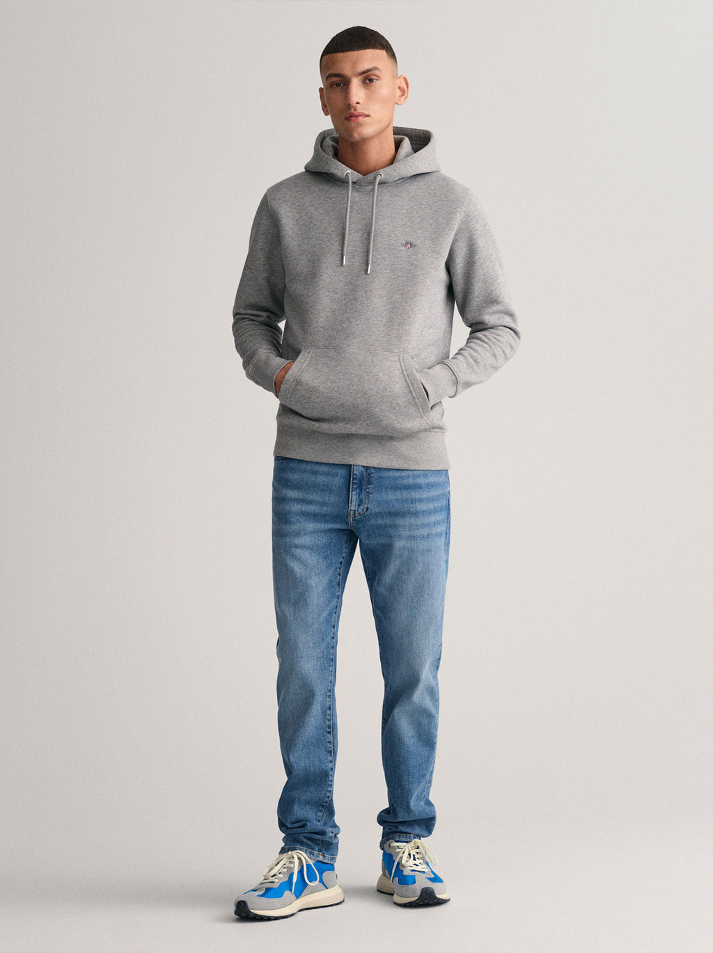 Mens Grey Melange Shield Hoodie
