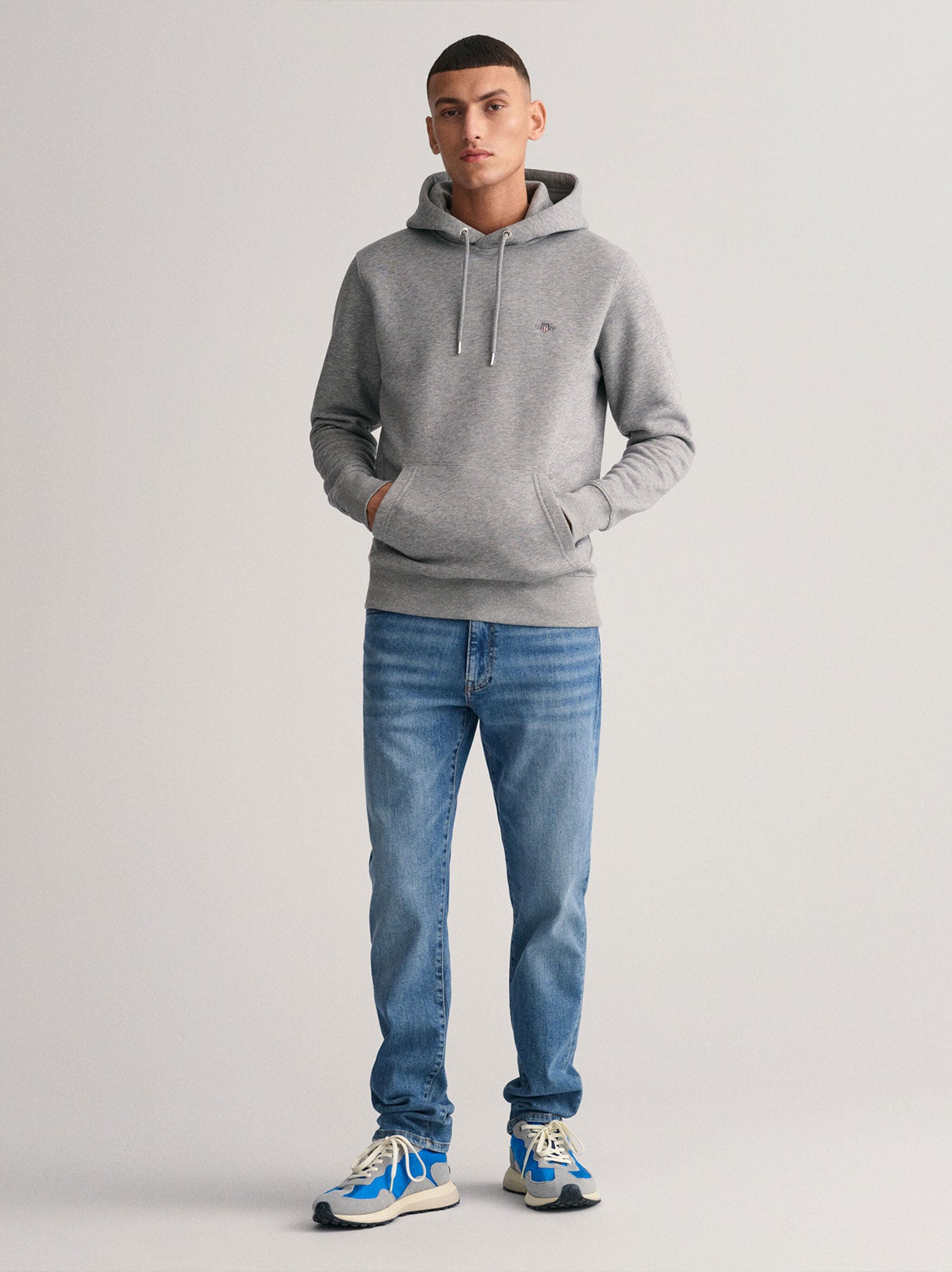 Mens Grey Melange Shield Hoodie