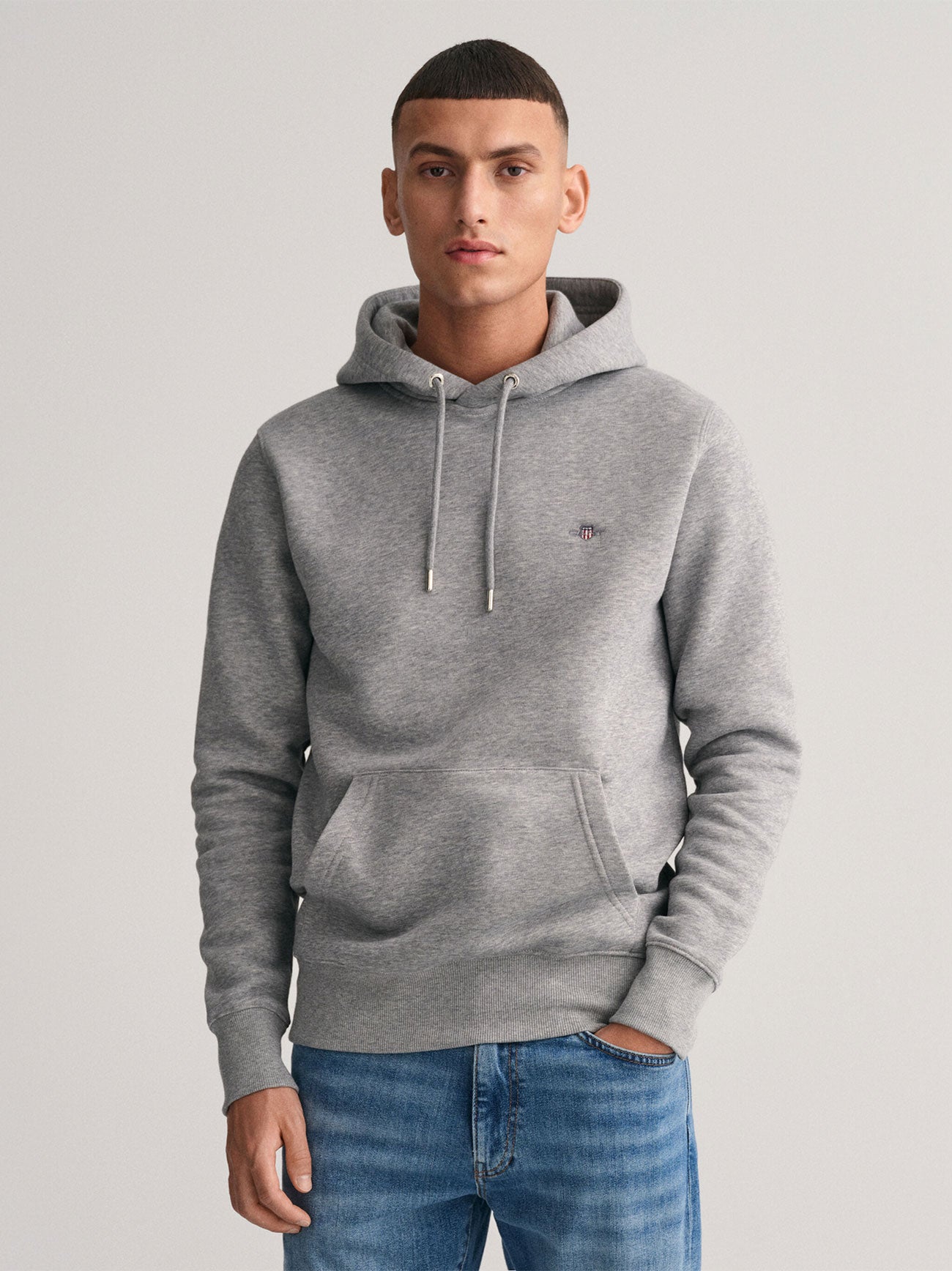 Mens Grey Melange Shield Hoodie
