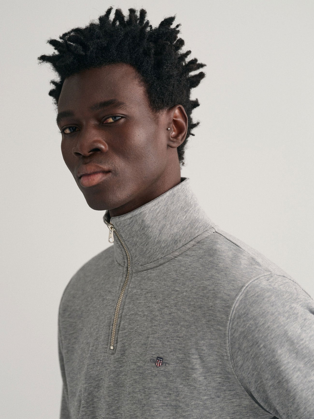 Mens Grey Melange Shield Half Zip Sweatshirt