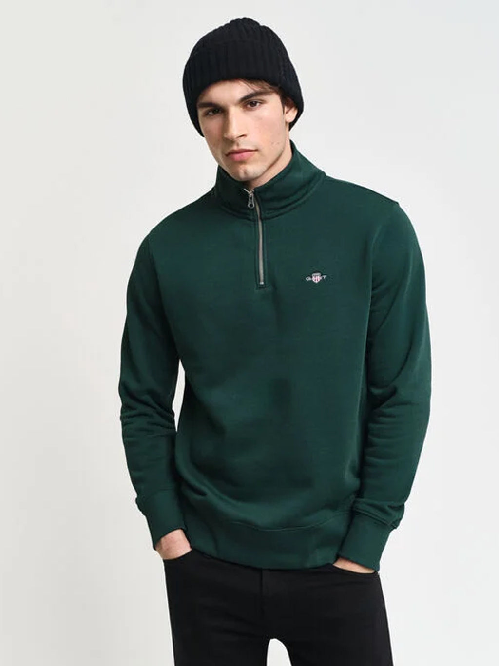 Mens Deep Forest Green Shield Half Zip Sweatshirt