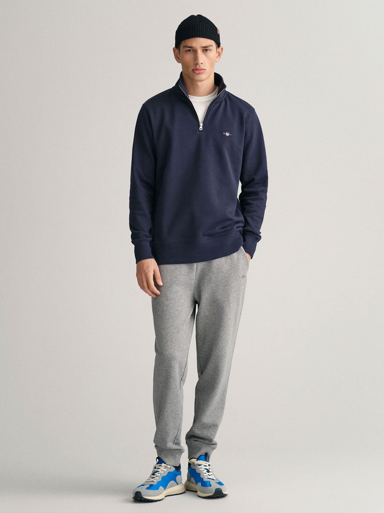 Mens Evening Blue Shield Half Zip Sweatshirt