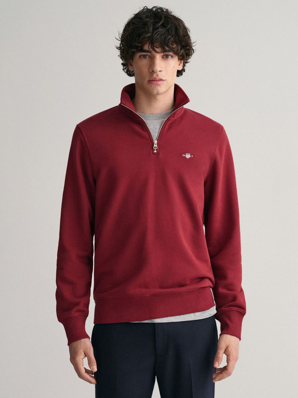 Mens Plumped Red Shield Half Zip Sweatshirt
