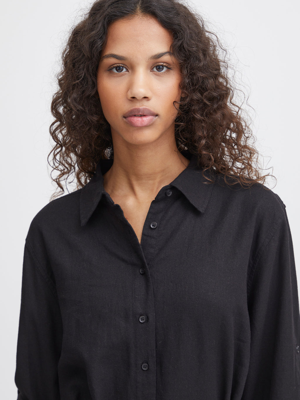 Womens Black Lino Shirt Dress