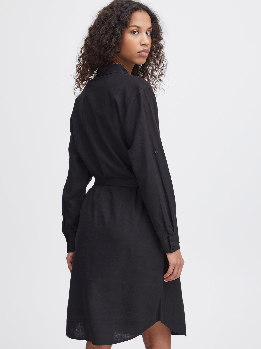 Womens Black Lino Shirt Dress