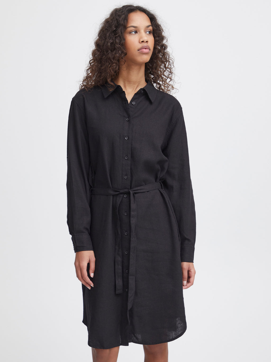 Womens Black Lino Shirt Dress