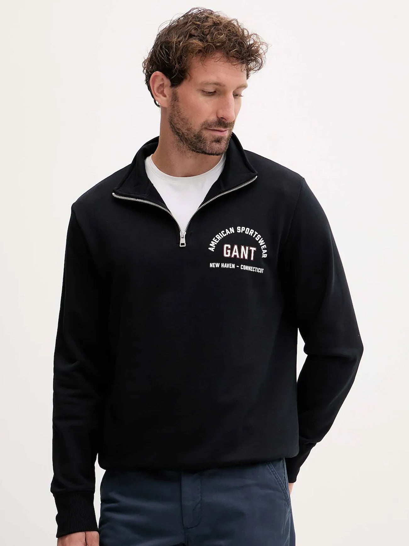 Mens Black Printed Graphic Half Zip Sweatshirt