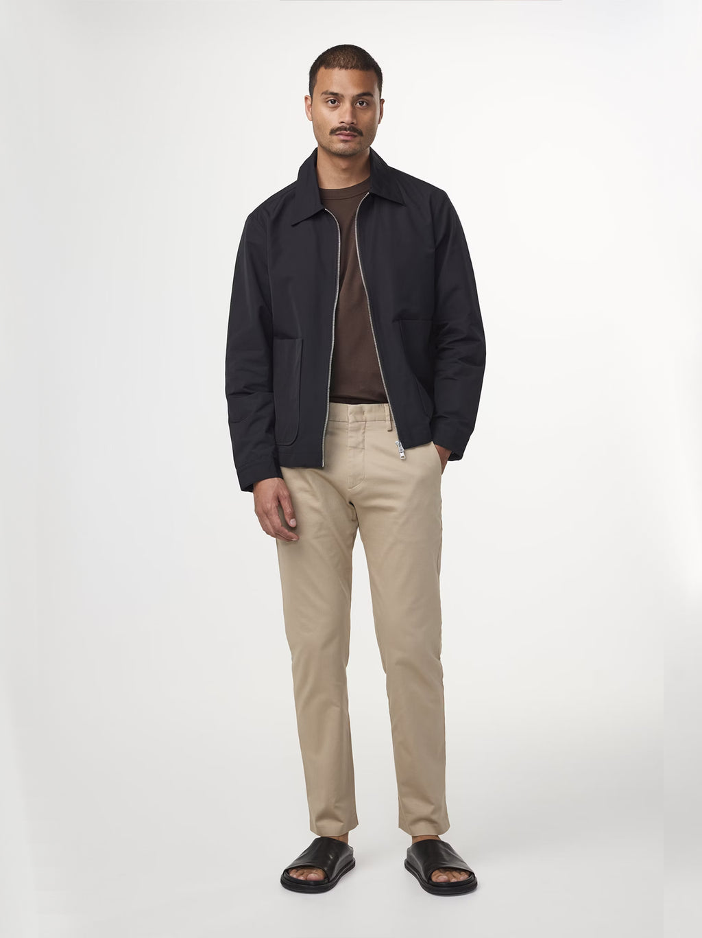 Mens Khaki Beige Theo Classic Tailored Slim Fit Chino