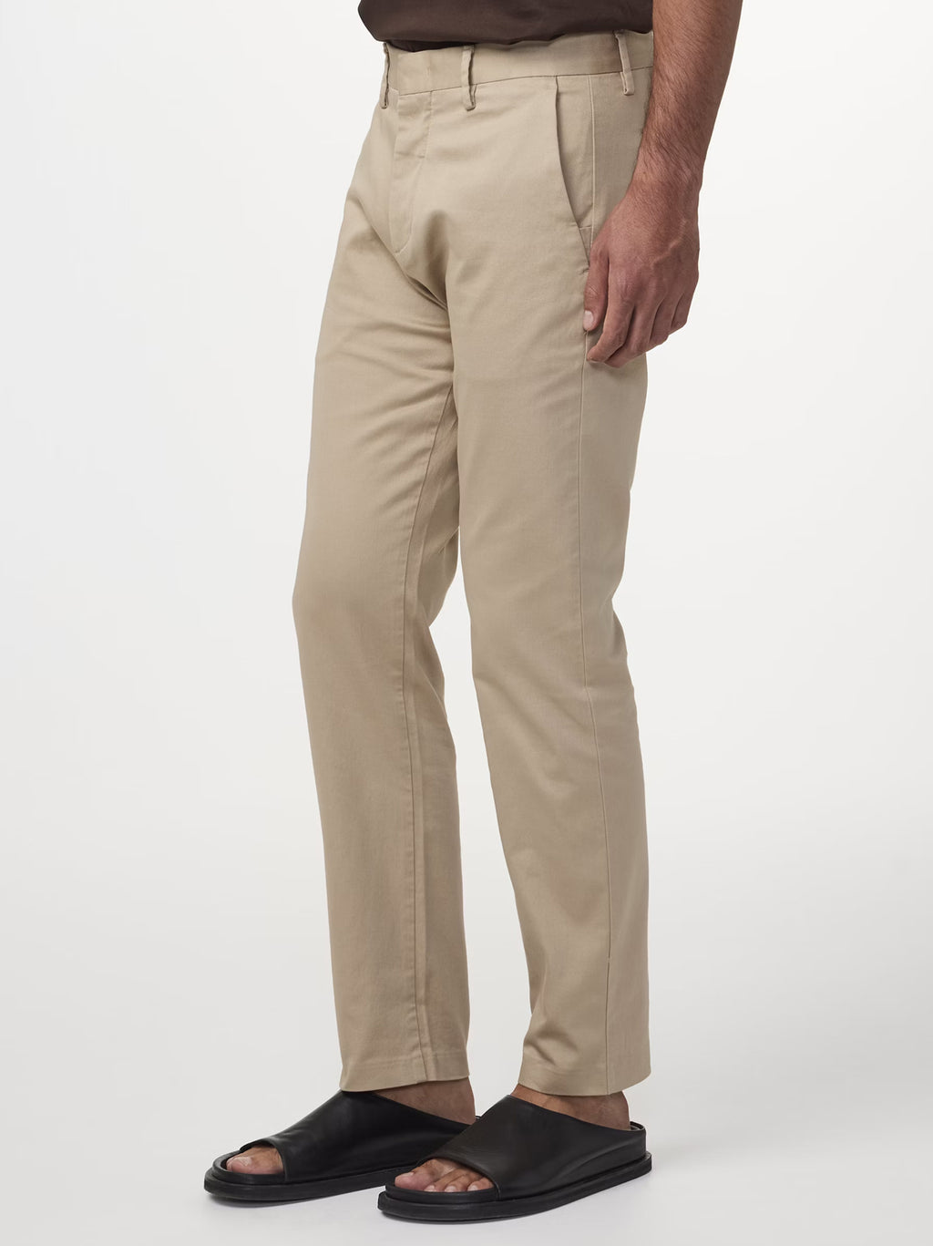 Mens Khaki Beige Theo Classic Tailored Slim Fit Chino