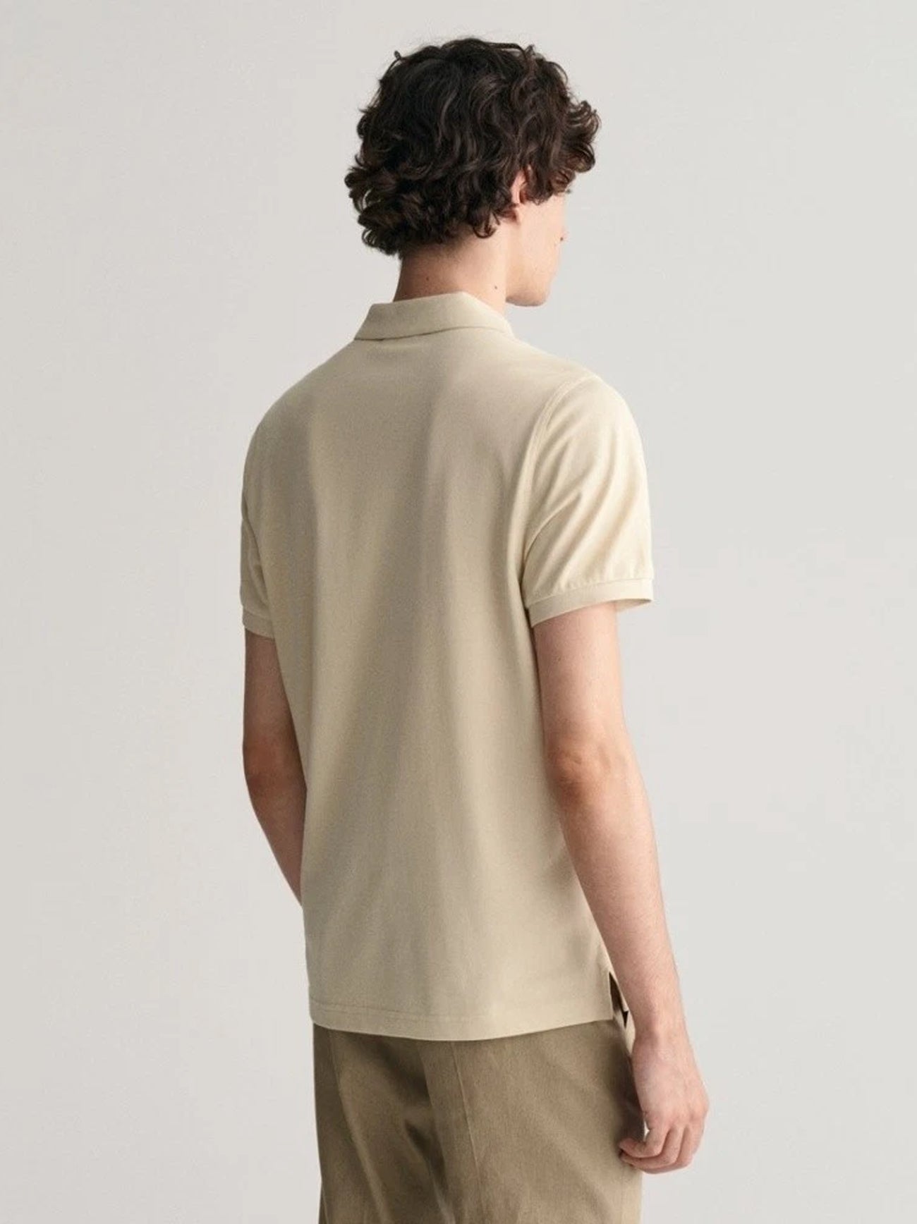 Mens Silky Beige Shield Logo Pique Polo Shirt