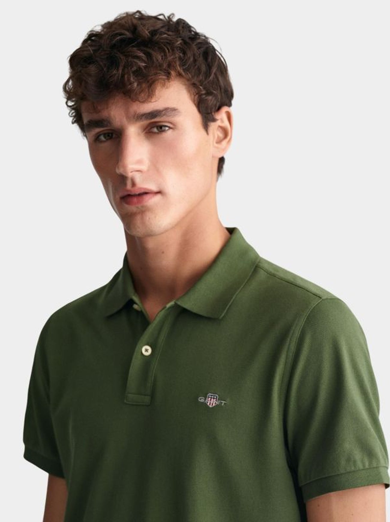 Mens Pine Green Shield Logo Pique Polo Shirt