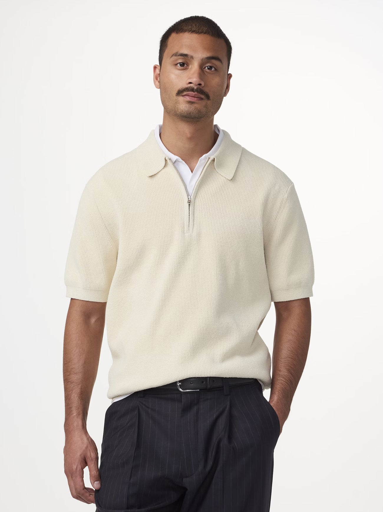 Mens Ecru Danny Zip Polo Shirt