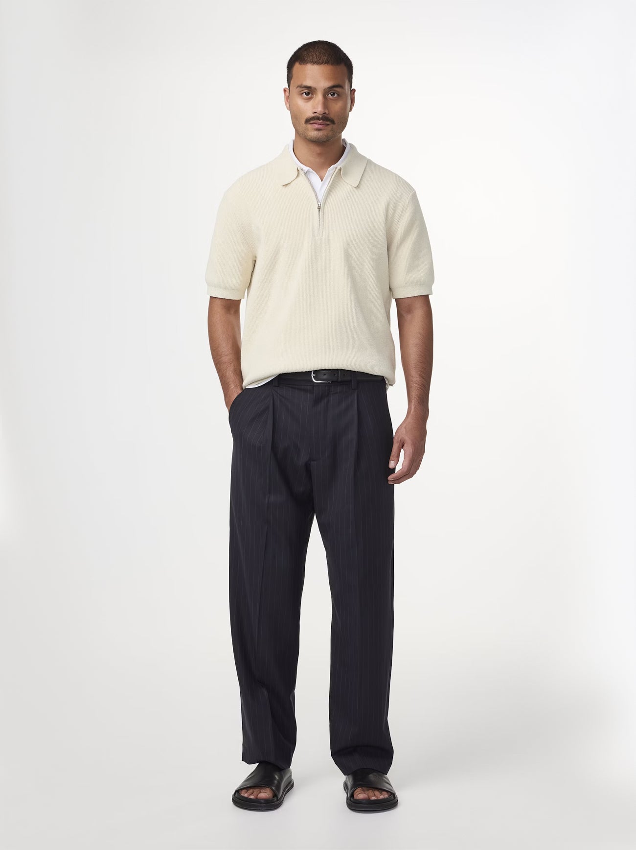 Mens Ecru Danny Zip Polo Shirt