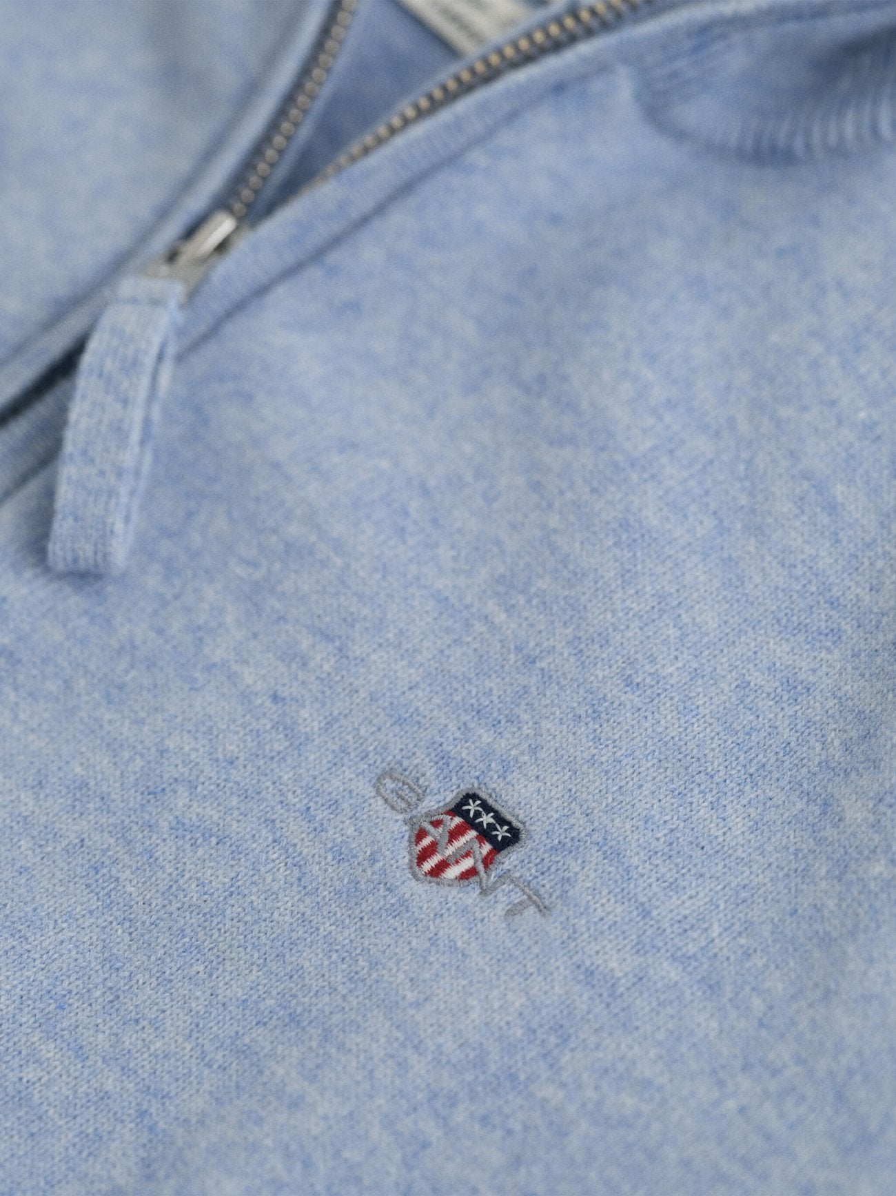 Mens Light Blue Melange Superfine Lambswool Half Zip Sweater