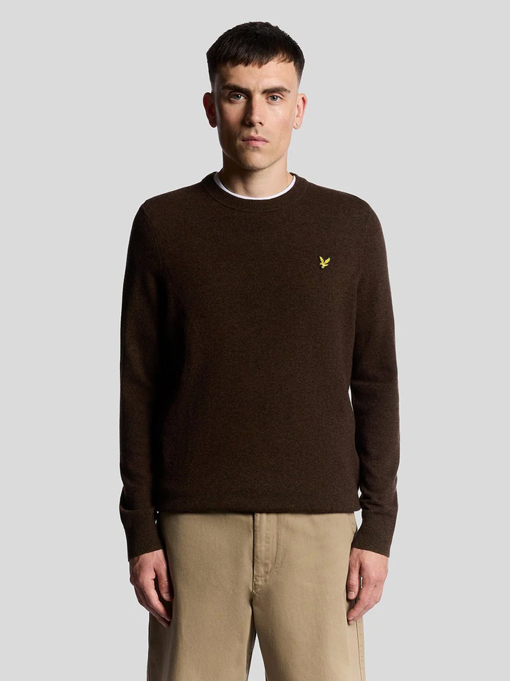 Mens Bottle Brown Marl Lambswool Blend Crew Neck Jumper