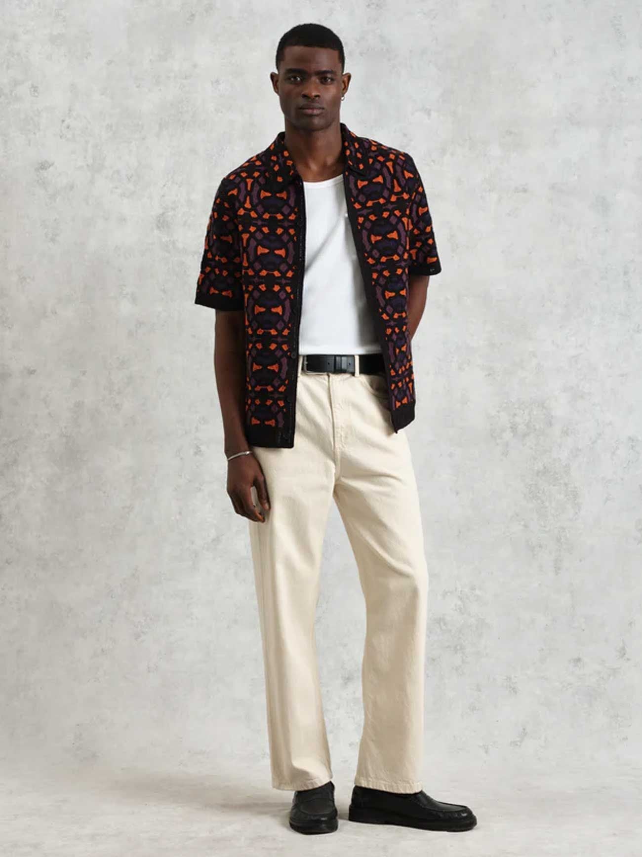 Mens Black Multi Geo Tile Crochet Dorset Shirt