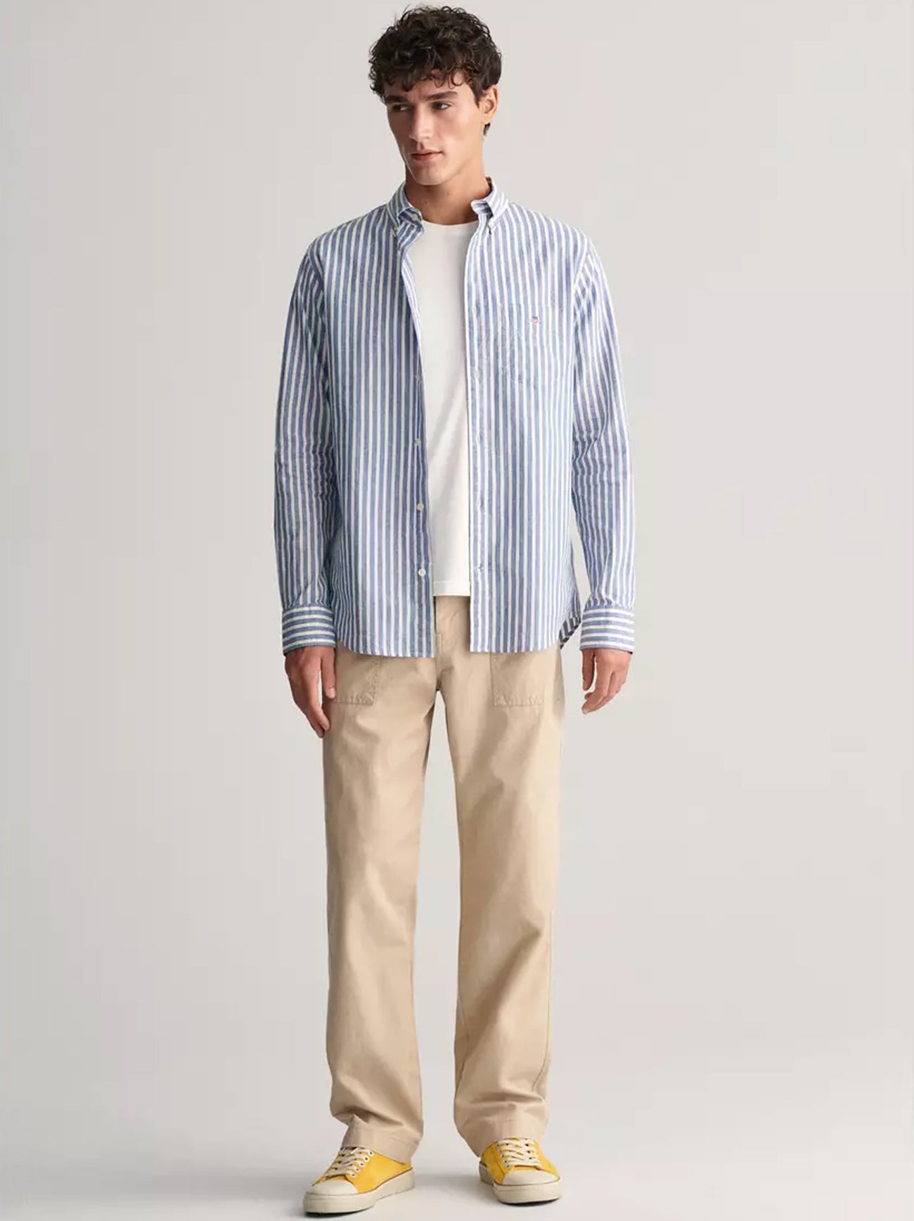 Mens Rich Blue Cotton Linen Stripe Shirt