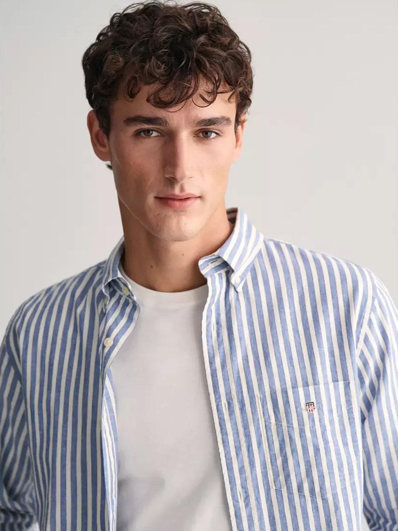 Mens Rich Blue Cotton Linen Stripe Shirt