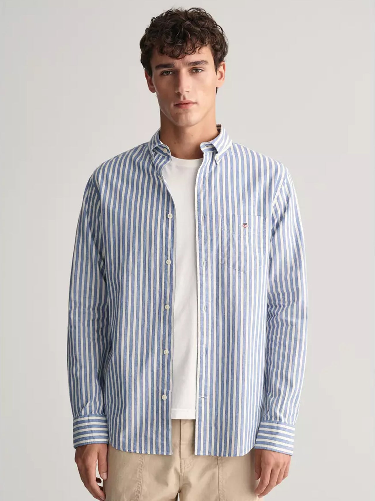Mens Rich Blue Cotton Linen Stripe Shirt