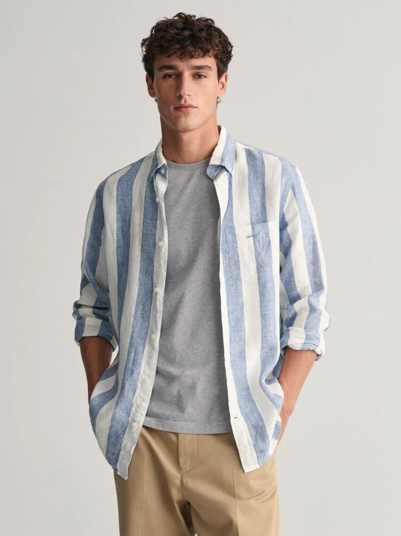 Mens Salty Sea Bold Stripe Linen Shirt